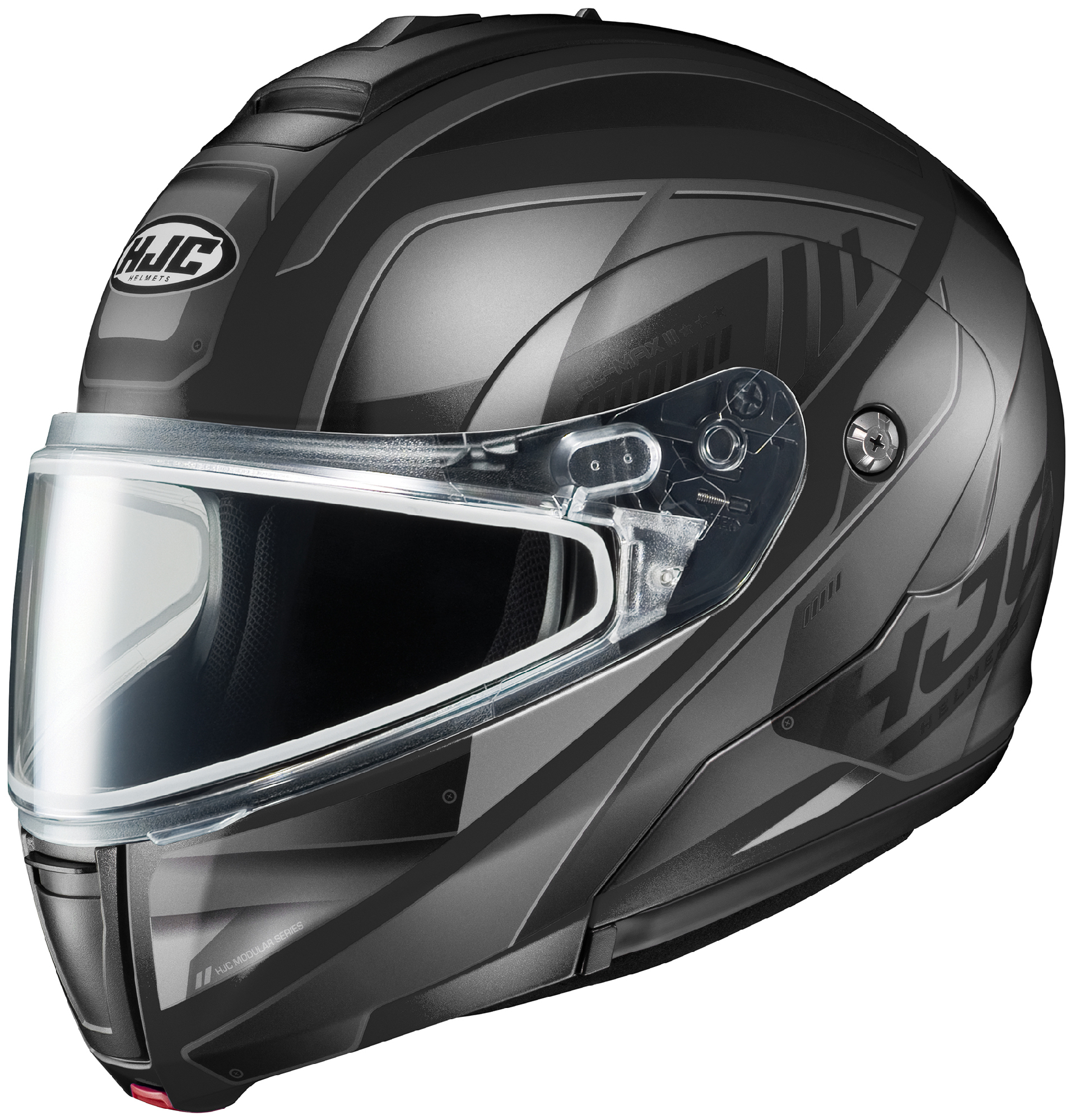 hjc cl-max 3 modular helmet HJC Adult CL-Max 3 Gallant Dual Lens Snowmobile Helmet Black/Silver Size  Small