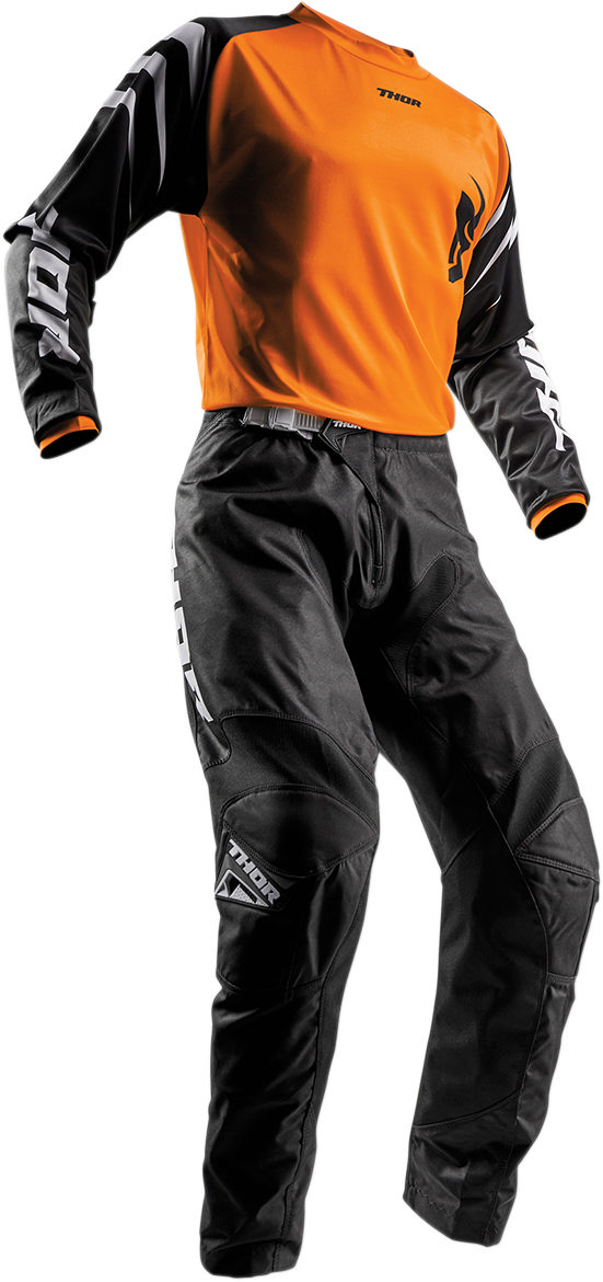 Thor Mens Orange/Black Sector Zones Dirt Bike Jersey & Pants Combo Kit